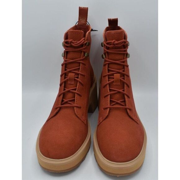 Sorel Womens Size 9.5 Hi Line Warp Red Suede Lace Up Waterproof Heeled Boots - Picture 5 of 10